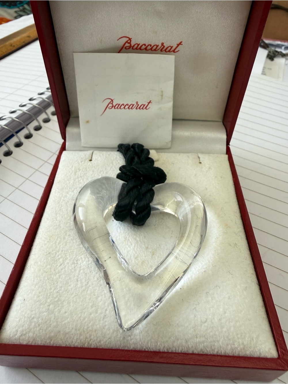Baccarat Clear Crystal Heart Pendant with Black Cord
